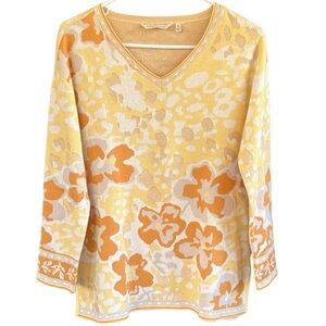 EUC Soft Surroundings Floral A Line V Neck Sweater Generous Size XS